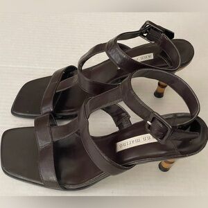 Ann Marino Brown High Heels 3.5" Strappy Sandals Kitten Heels Women's Size 10M